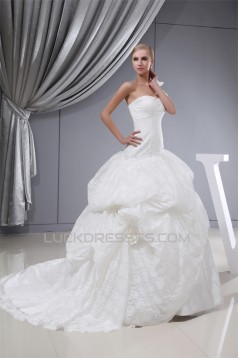 Ball Gown One-Shoulder Sleeveless Satin Lace Fine Netting Wedding Dresses 2030387
