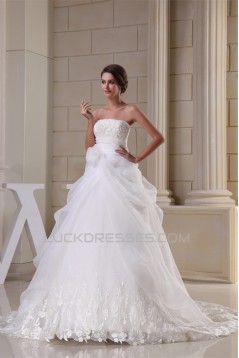 A-Line Strapless Sleeveless Satin Lace Organza Wedding Dresses 2030390