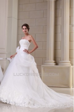 A-Line Strapless Sleeveless Satin Lace Organza Wedding Dresses 2030390