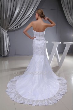 Trumpet/Mermaid Sweetheart Satin Beaded Lace Organza Wedding Dresses 2030391