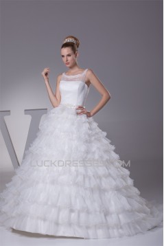 Sleeveless Satin Lace Organza Princess Strapless Reception Wedding Dresses 2030393