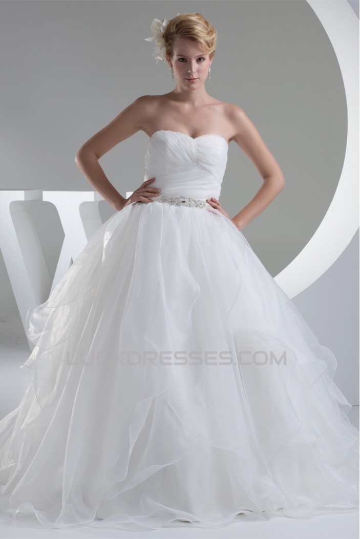Ball Gown Sleeveless Satin Organza Sweetheart Wedding Dresses 2030394
