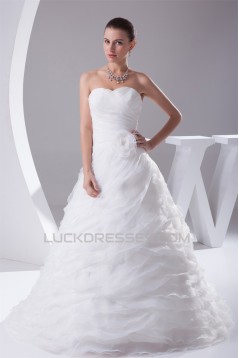 Sleeveless Satin Organza Sweetheart A-Line Best Wedding Dresses 2030396