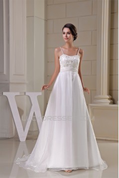 Sleeveless Satin Organza Taffeta Spaghetti Straps Wedding Dresses 2030398