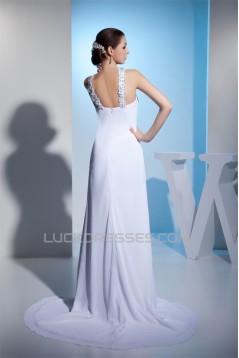 Sheath/Column Spaghetti Straps Beaded Chiffon Wedding Dresses 2030401