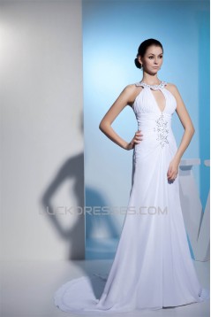 Sheath/Column Spaghetti Straps Beaded Chiffon Wedding Dresses 2030401