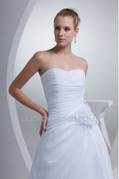 A-Line Sleeveless Soft Sweetheart Satin Satin Organza Reception Wedding Dresses 2030405