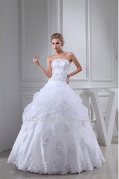 Ball Gown Beaded Satin Lace Organza Floor Length Wedding Dresses 2030406