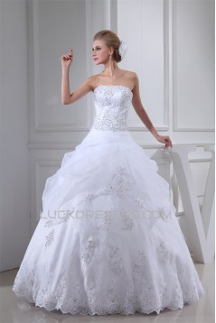 Ball Gown Beaded Satin Lace Organza Floor Length Wedding Dresses 2030406