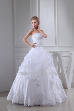 Ball Gown Beaded Satin Lace Organza Floor Length Wedding Dresses 2030406