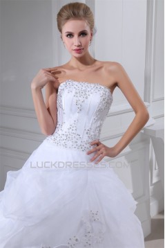 Ball Gown Beaded Satin Lace Organza Floor Length Wedding Dresses 2030406