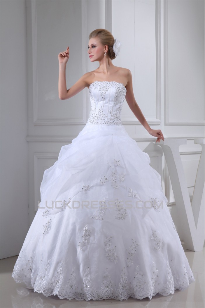 Ball Gown Beaded Satin Lace Organza Floor Length Wedding Dresses 2030406