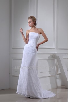 Sheath/Column Sleeveless Square Satin Lace Wedding Dresses 2030407