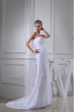 Sheath/Column Sleeveless Square Satin Lace Wedding Dresses 2030407