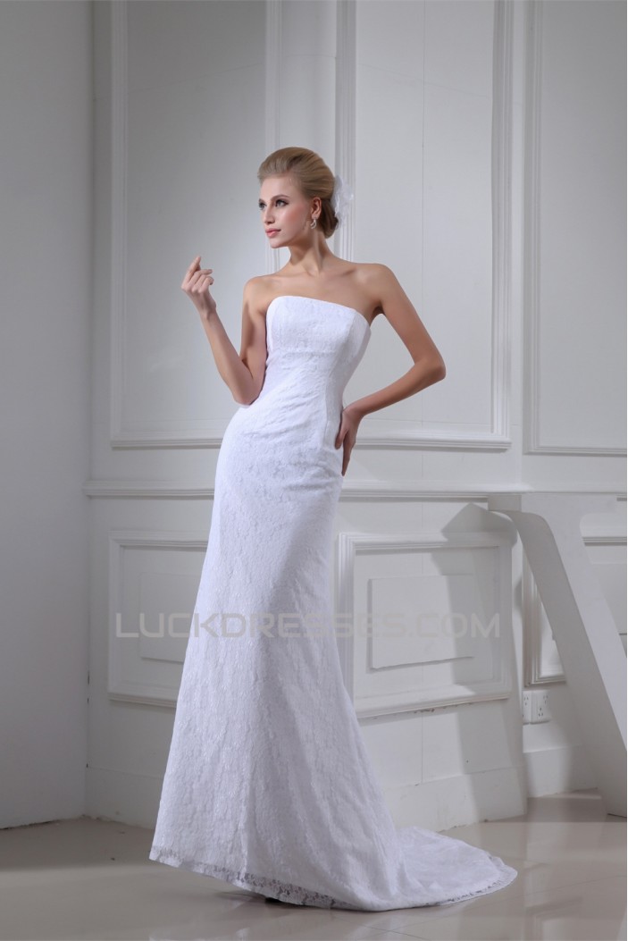 Sheath/Column Sleeveless Square Satin Lace Wedding Dresses 2030407