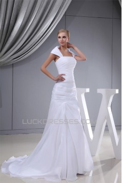 Sleeveless Square Sheath/Column Satin Organza Sweet Wedding Dresses 2030408