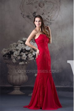 Sleeveless Strapless Mermaid/Trumpet Chiffon Lace Silk like Satin Wedding Dresses 2030413