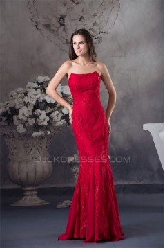Sleeveless Strapless Mermaid/Trumpet Chiffon Lace Silk like Satin Wedding Dresses 2030413