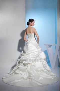 Sleeveless Strapless Satin Lace A-Line New Arrival Wedding Dresses 2030414