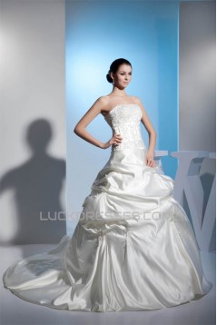 Sleeveless Strapless Satin Lace A-Line New Arrival Wedding Dresses 2030414