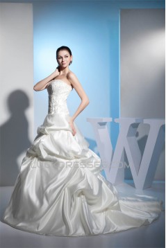Sleeveless Strapless Satin Lace A-Line New Arrival Wedding Dresses 2030414