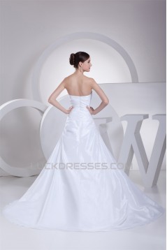 A-Line Strapless Satin Taffeta Lace New Arrival Wedding Dresses 2030416