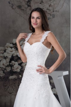 A-Line Sleeveless Straps Satin Fine Netting Wedding Dresses 2030417