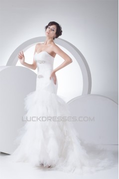 Sleeveless Sweetheart Mermaid/Trumpet Satin Fine Netting Sweet Wedding Dresses 2030425