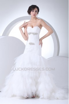 Sleeveless Sweetheart Mermaid/Trumpet Satin Fine Netting Sweet Wedding Dresses 2030425