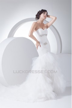 Sleeveless Sweetheart Mermaid/Trumpet Satin Fine Netting Sweet Wedding Dresses 2030425
