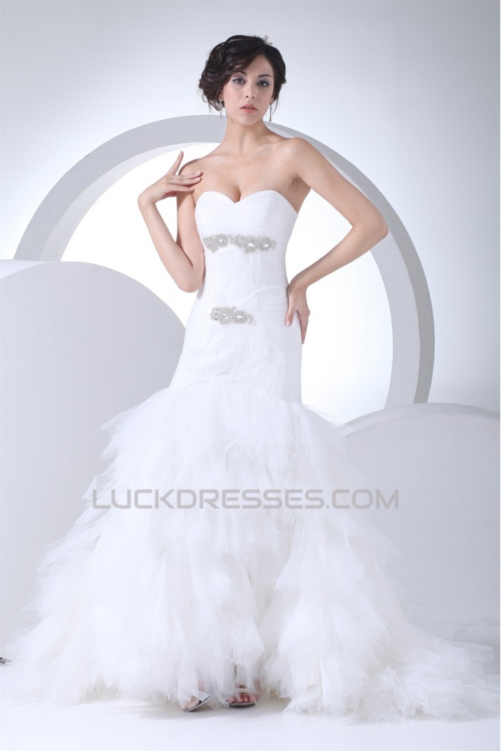 Sleeveless Sweetheart Mermaid/Trumpet Satin Fine Netting Sweet Wedding Dresses 2030425