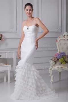 Sleeveless Sweetheart Mermaid/Trumpet Satin Fine Netting Wedding Dresses 2030426