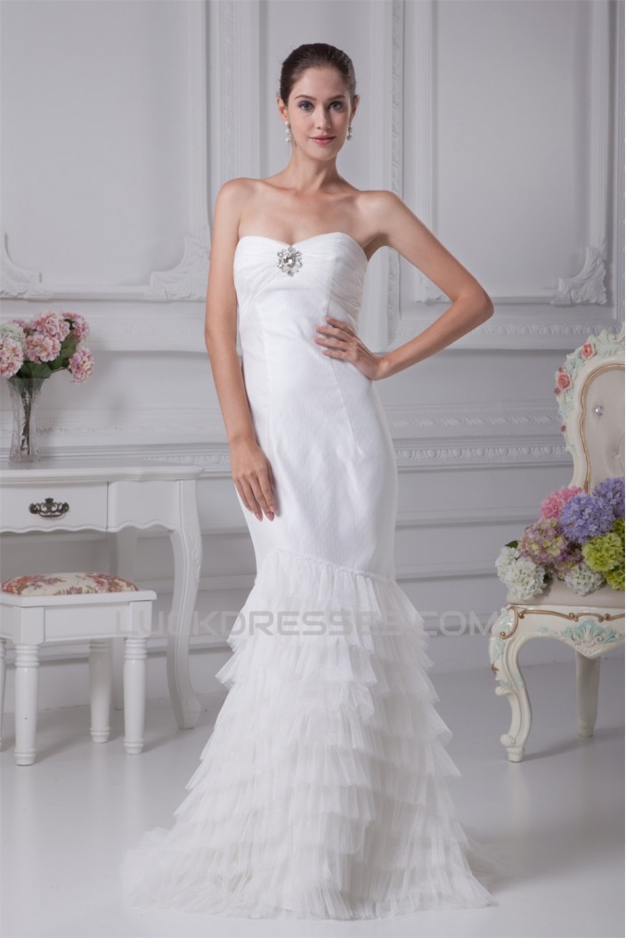 Sleeveless Sweetheart Mermaid/Trumpet Satin Fine Netting Wedding Dresses 2030426