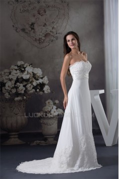Sheath/Column Sleeveless Sweetheart Chiffon Lace Silk like Satin Best Wedding Dresses 2030429