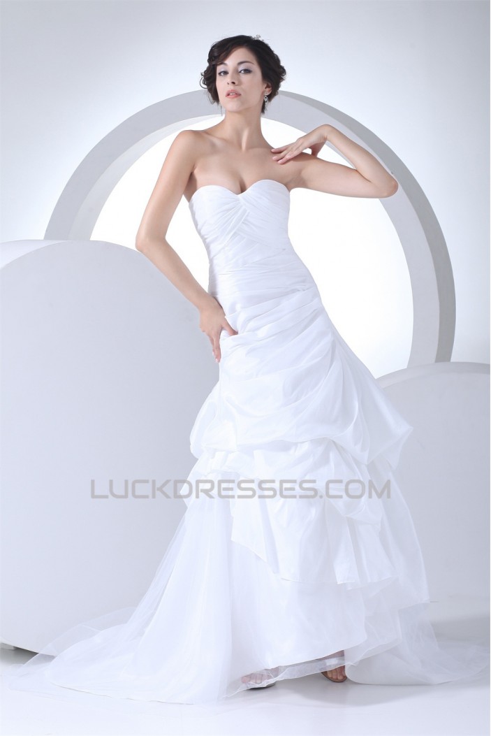 Sleeveless Sweetheart Taffeta Netting A-Line Best Wedding Dresses 2030432
