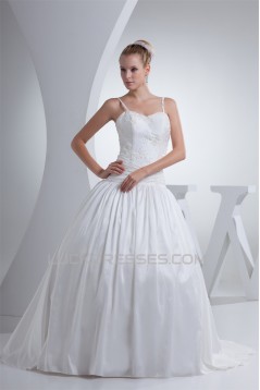 Ball Gown Spaghetti Straps Taffeta Sleeveless Beaded Best Wedding Dresses 2030441