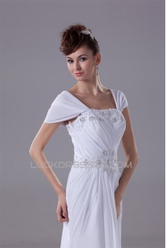 Sheath/Column Capped Sleeves Chiffon Silk like Satin Beaded Lace Wedding Dresses 2030442