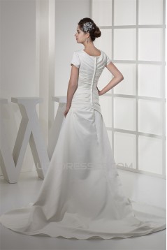 Square Satin Short Sleeve A-Line Wedding Dresses 2030443