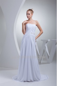 A-Line Strapless Sleeveless Chiffon Silk like Satin Sweet Wedding Dresses 2030445