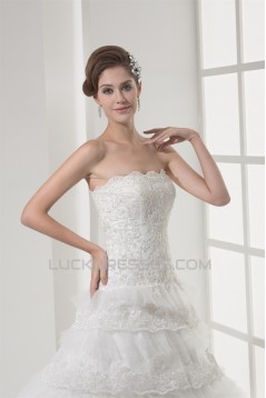 Strapless A-Line Sleeveless Satin Lace Netting Most Beautiful Wedding Dresses 2030446