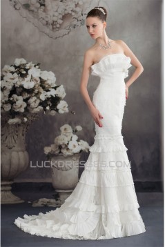 Trumpet/Mermaid Strapless Princess Sleeveless Lace Taffeta Wedding Dresses 2030449