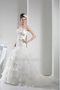 Strapless Satin Lace Organza Wedding Dresses 2030452