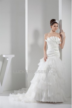 Strapless Satin Lace Organza Wedding Dresses 2030452
