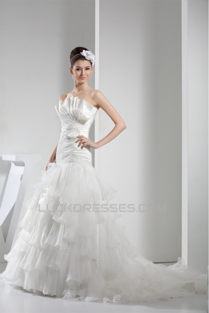 Strapless Satin Lace Organza Wedding Dresses 2030452