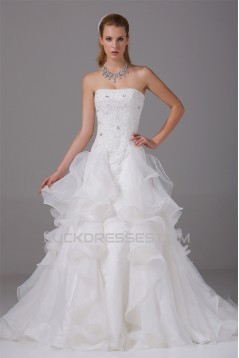 A-Line Strapless Satin Organza Sleeveless Most Beautiful Wedding Dresses 2030454