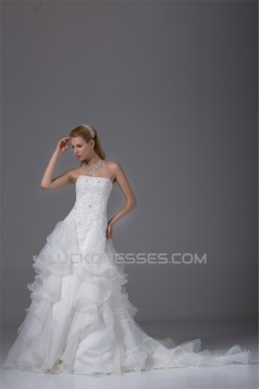 A-Line Strapless Satin Organza Sleeveless Most Beautiful Wedding Dresses 2030454