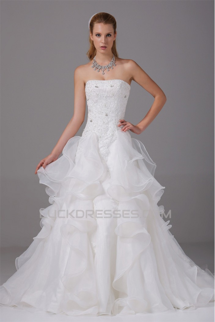 A-Line Strapless Satin Organza Sleeveless Most Beautiful Wedding Dresses 2030454