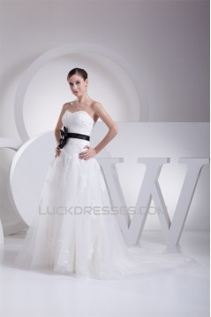 A-Line Strapless Satin Silk like Satin Lace Wedding Dresses 2030457