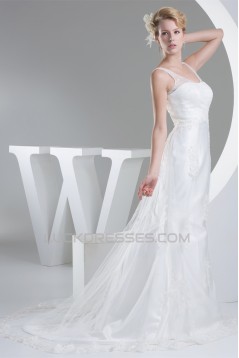 Straps Sleeveless Satin Lace Fine Netting Wedding Dresses 2030465