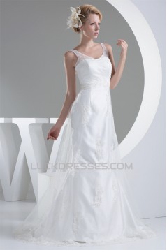 Straps Sleeveless Satin Lace Fine Netting Wedding Dresses 2030465
